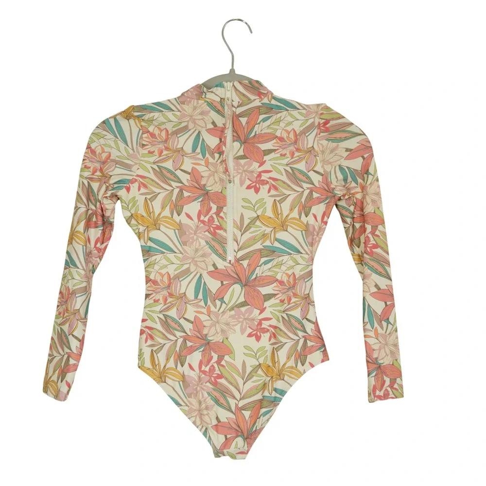 O'Neill Kids Size S/M Tropical Floral Long Sleeve One Piece Rash Guard Swimsuit